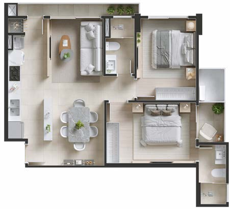 Planta 01 - 2 dorm 73,35m²