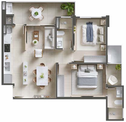 Planta 02 - 2 dorm 77,73m²