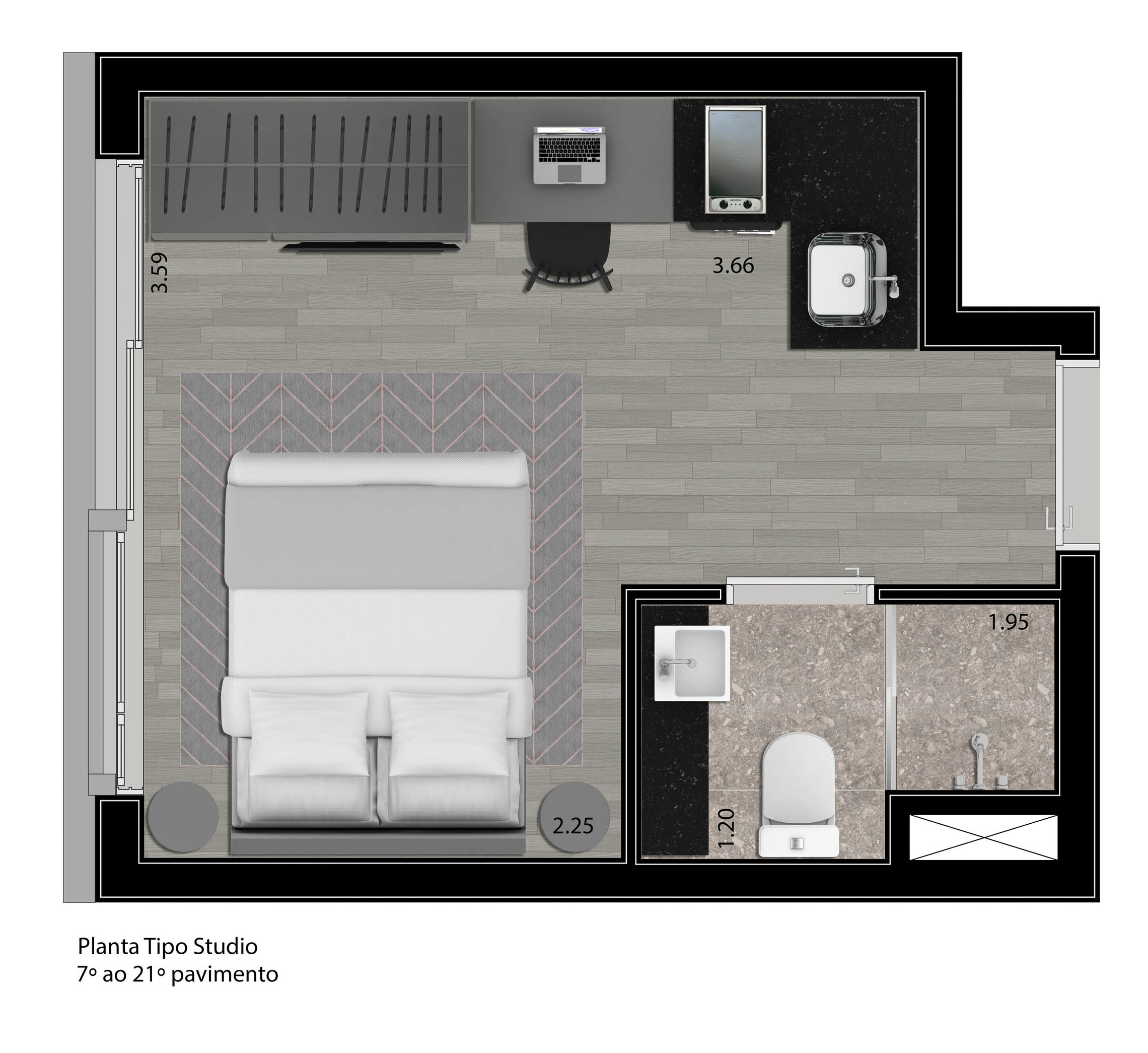 Planta 01 - 1 dorm 16m²
