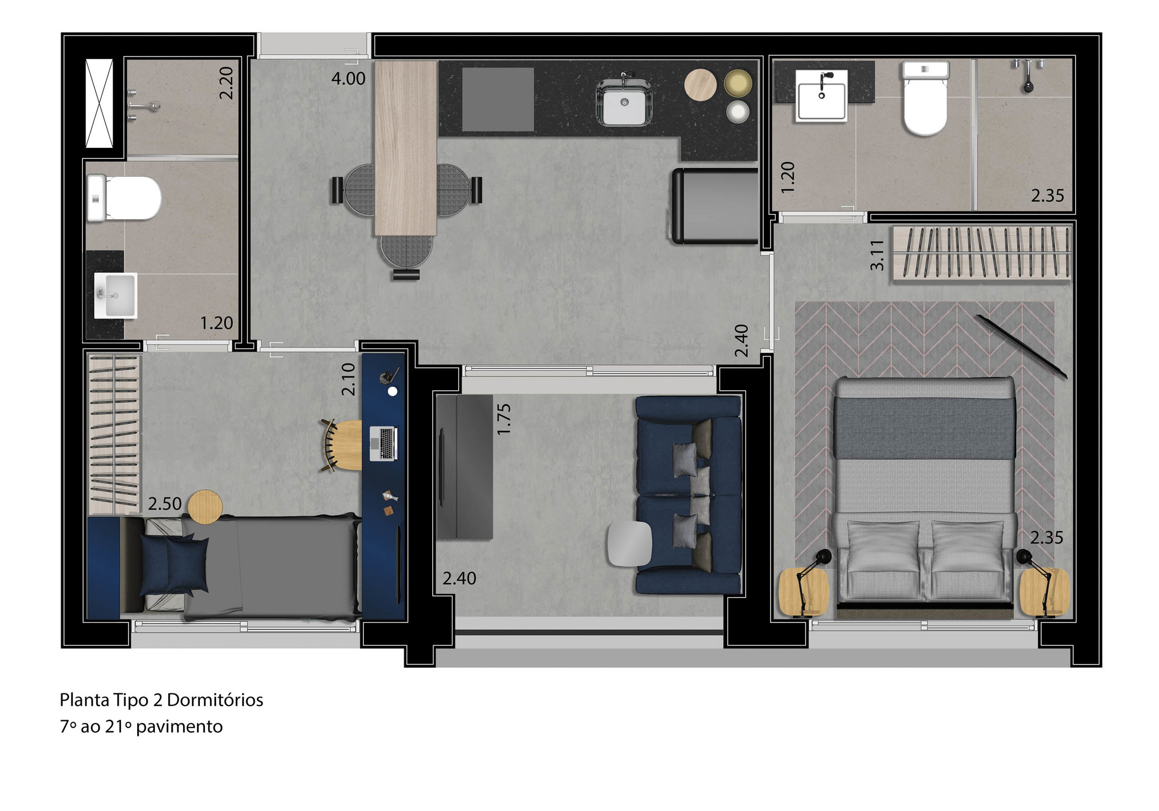Planta 04 - 2 dorm 38m²