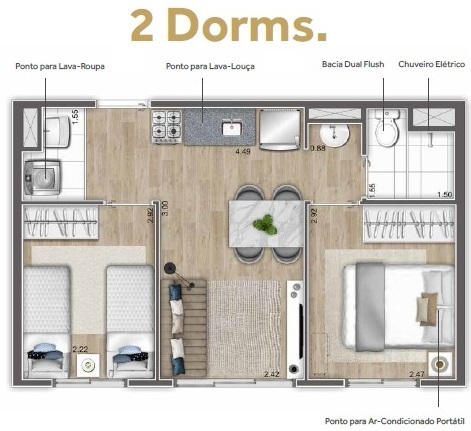 Planta 01 - 2 dorm 35m²