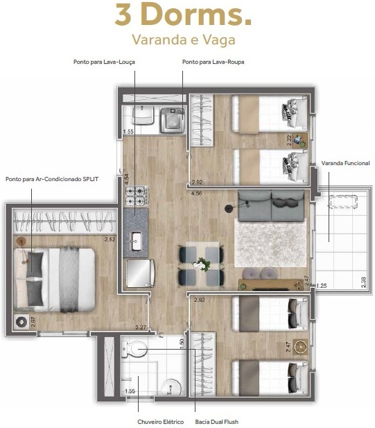 Planta 03 - 3 dorm 48m²