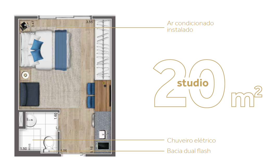 Planta 01 - 1 dorm 20m² - studio