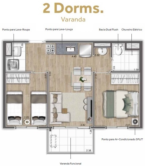 Planta 02 - 1 dorm 40m²
