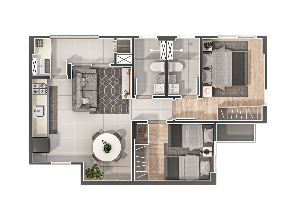 Planta 01 - 2 dorm 56,99m²
