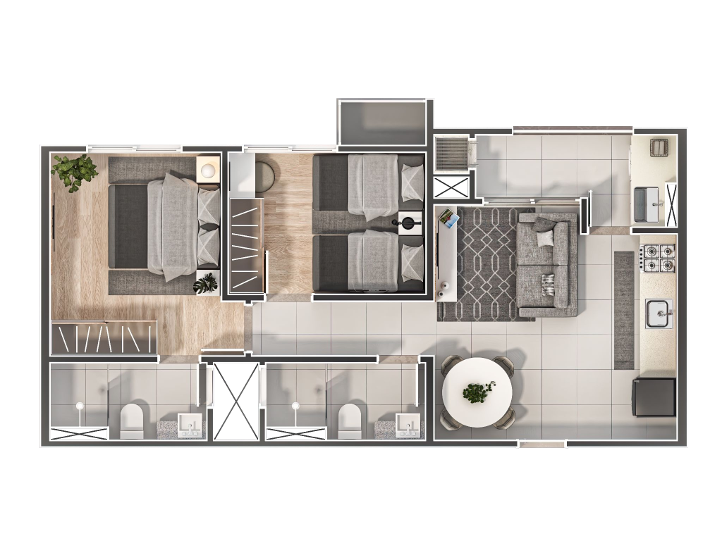 Planta 02 - 2 dorm 58,66m²