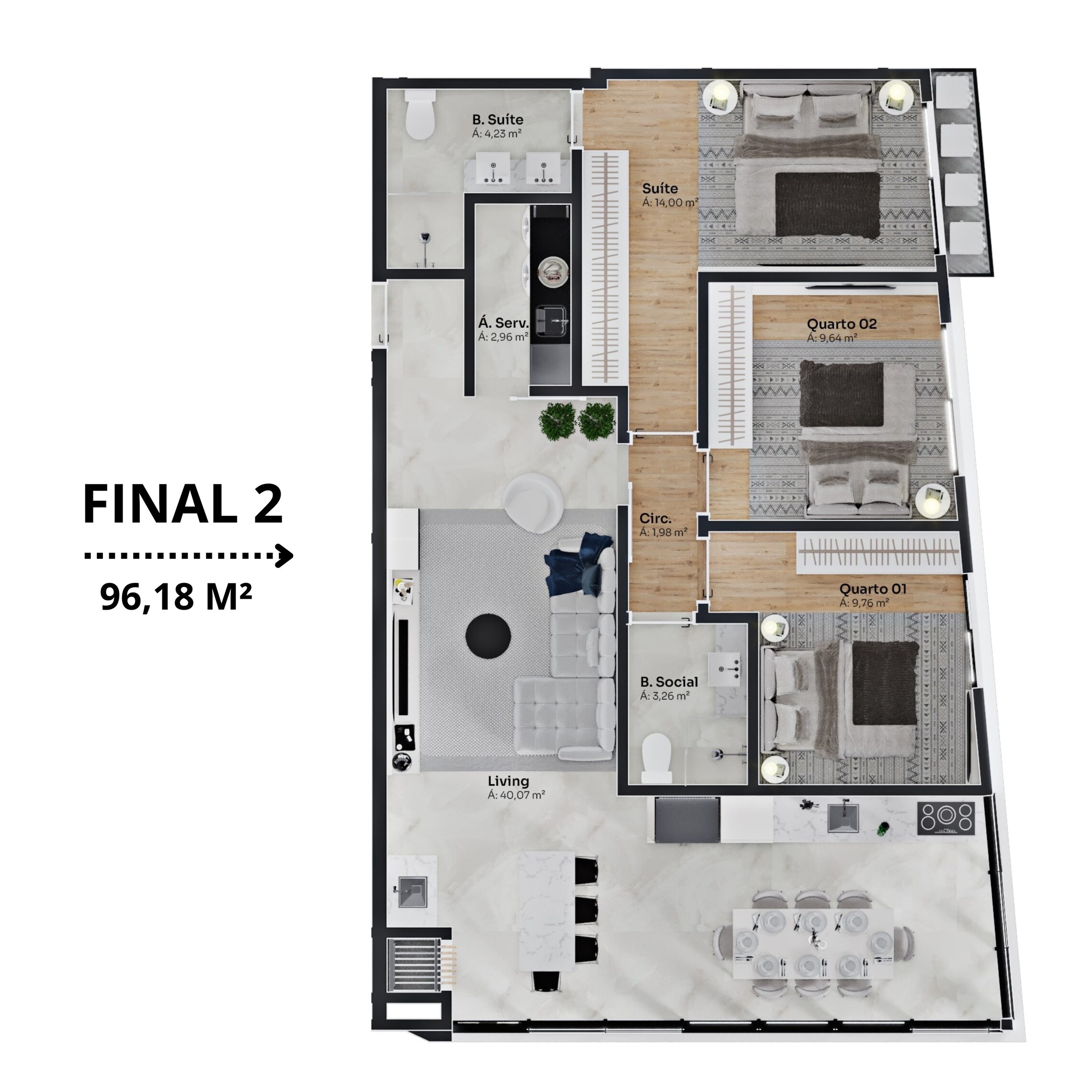 Planta 01 - 3 dorm 96,18m²