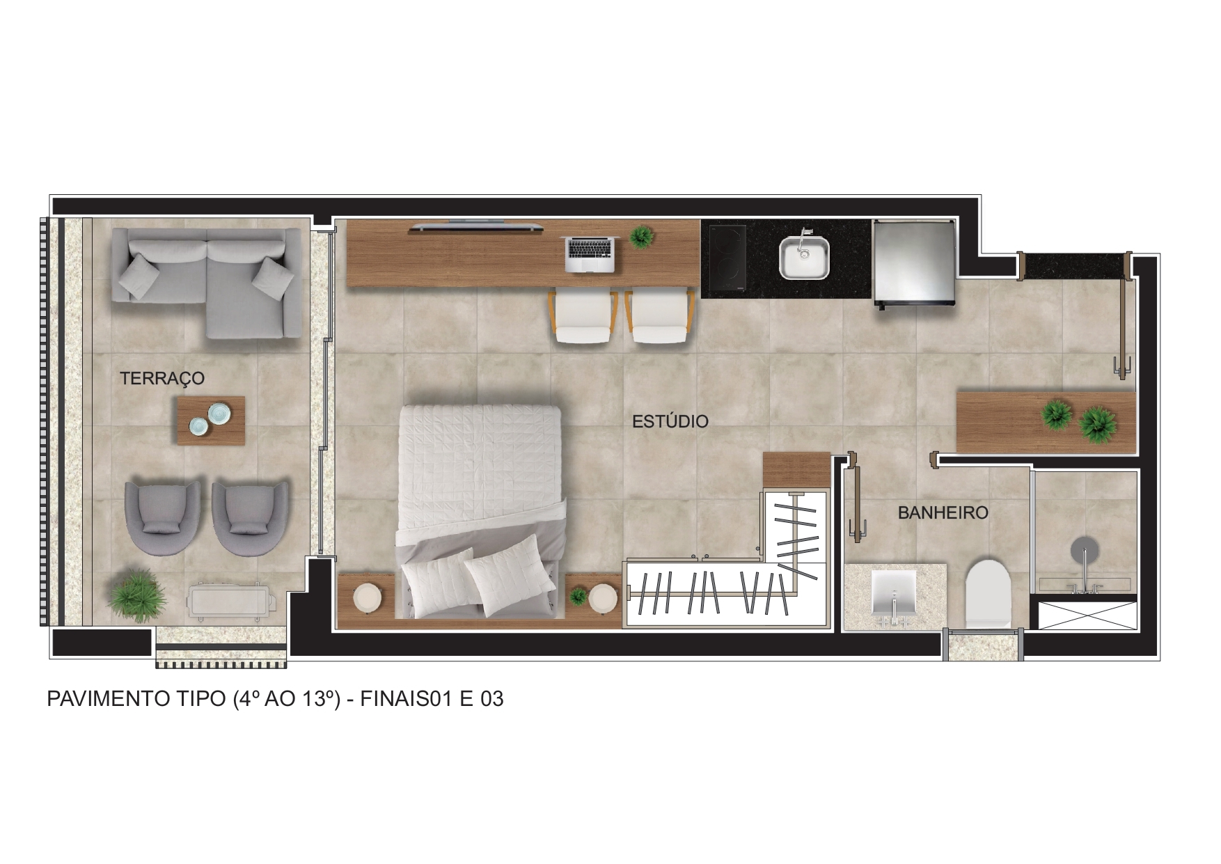 Planta 05 - 1 dorm 32m² - studio