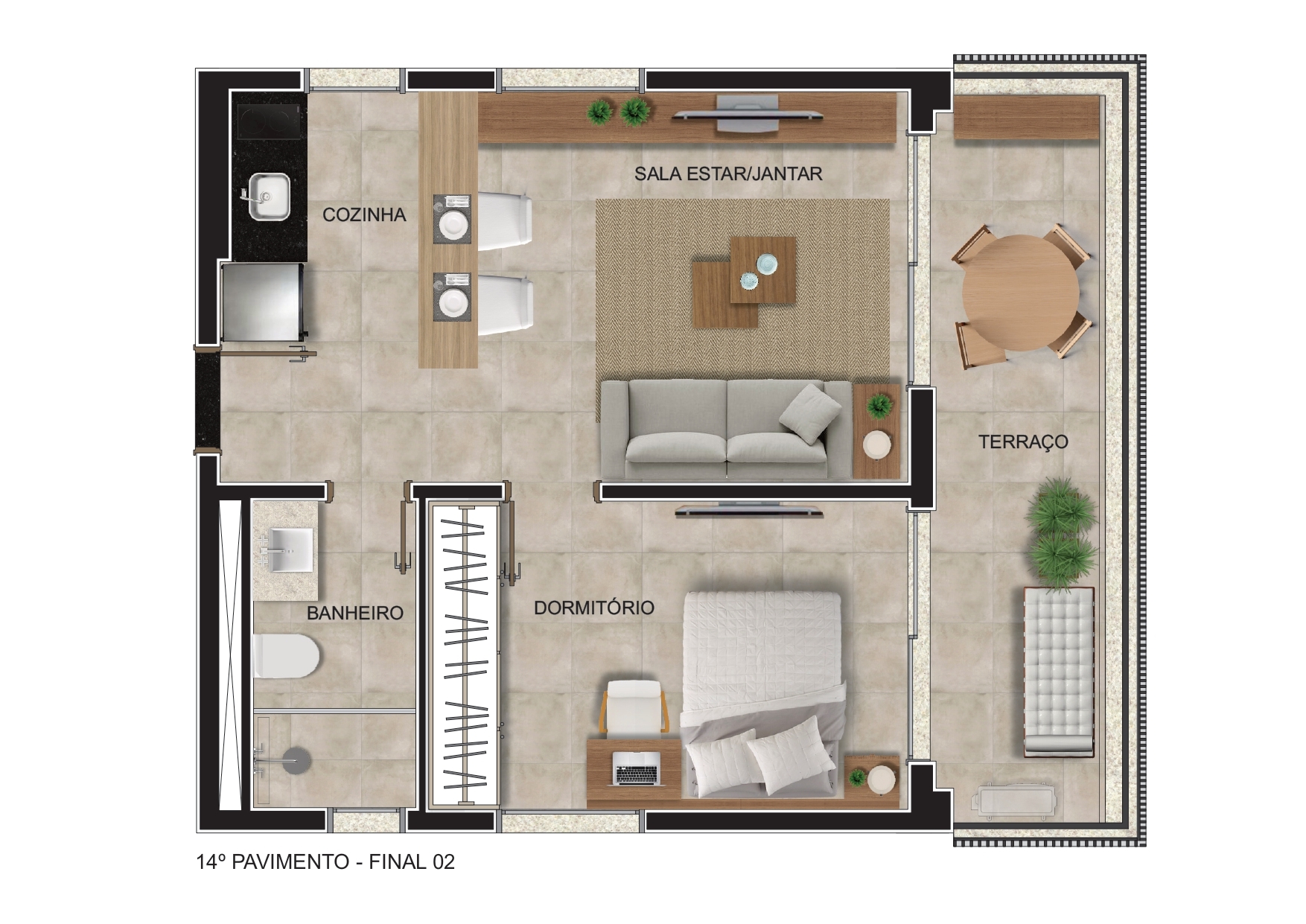 Planta 04 - 1 dorm 52m²