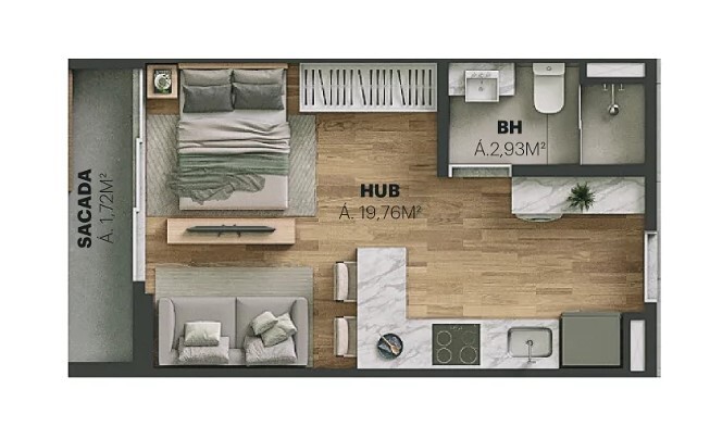 Planta 10 - 1 dorm 28,35m² - studio