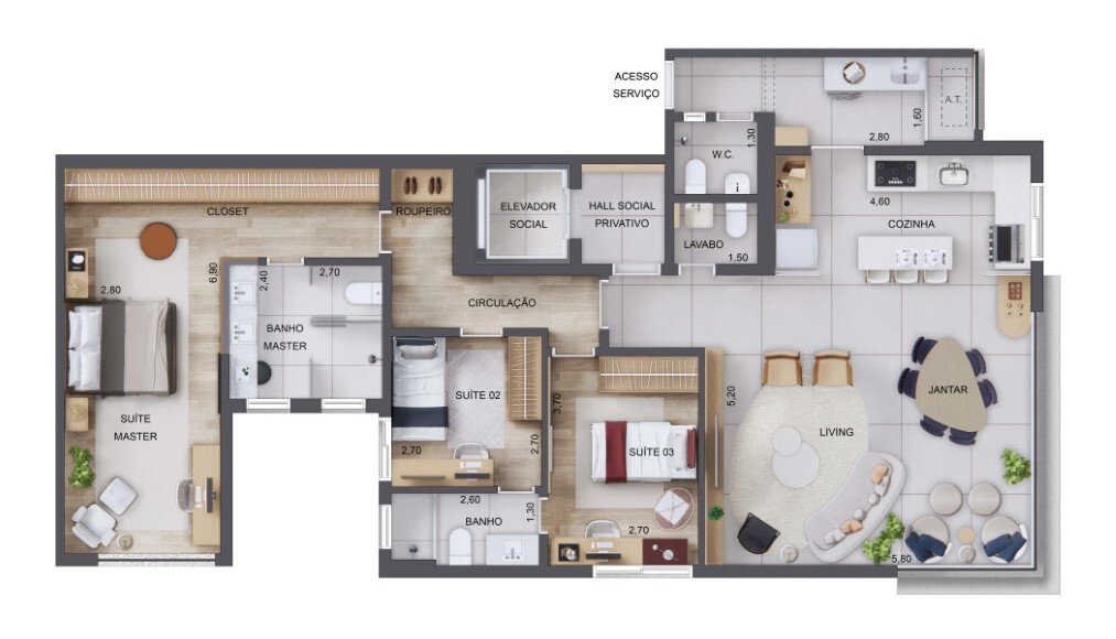 Planta 03 - 3 dorm 126m²