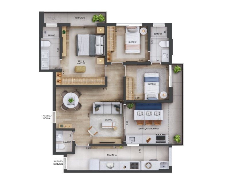Planta 01 - 3 dorm 96m²