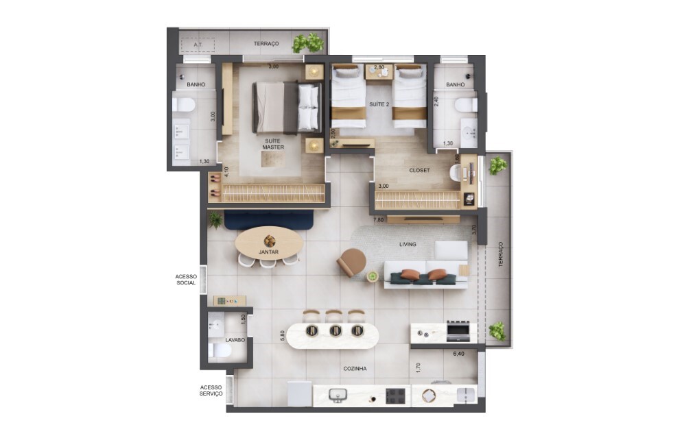 Planta 02 - 2 dorm 96m² - opção