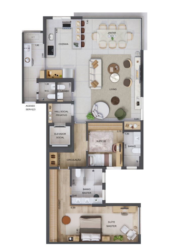 Planta 06 - 2 dorm 126m² - opção 3