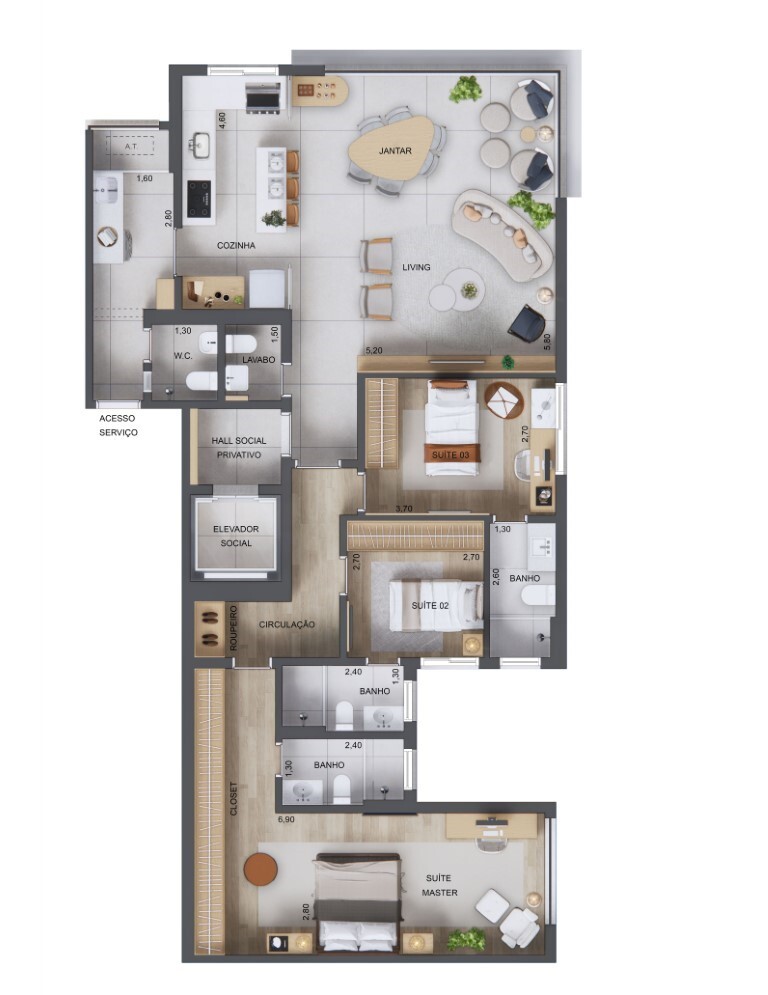 Planta 03 - 3 dorm 126m²