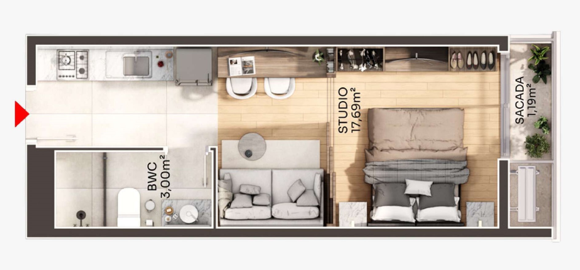 Planta 01 - 1 dorm 25,08m² - studio