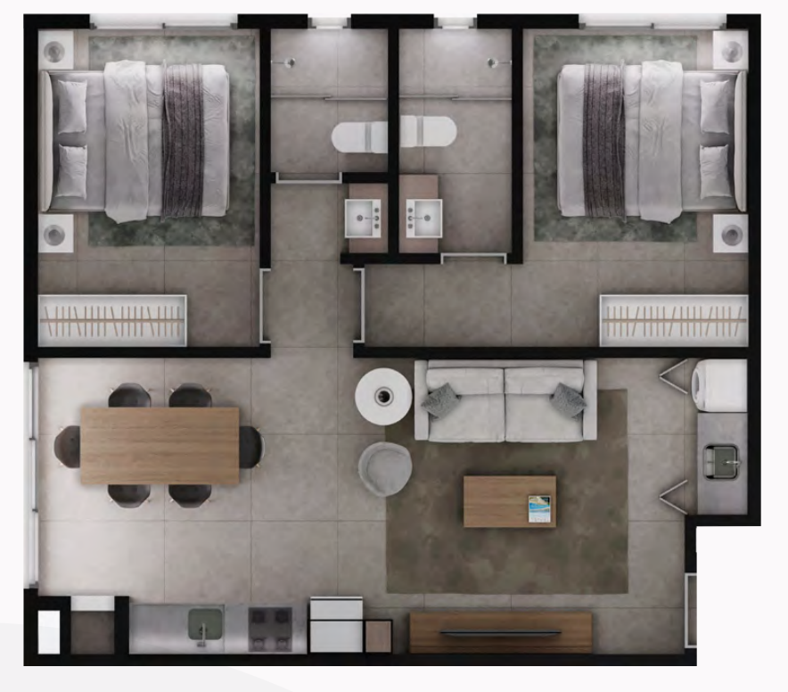 Planta 22 - 2 dorm 61,93m²