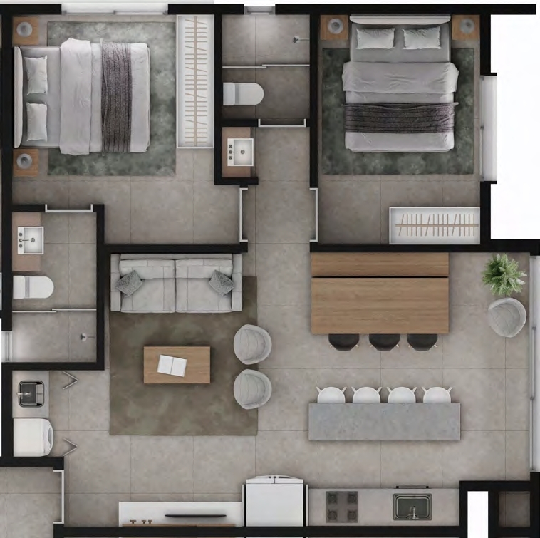 Planta 26 - 2 dorm 69,05m²