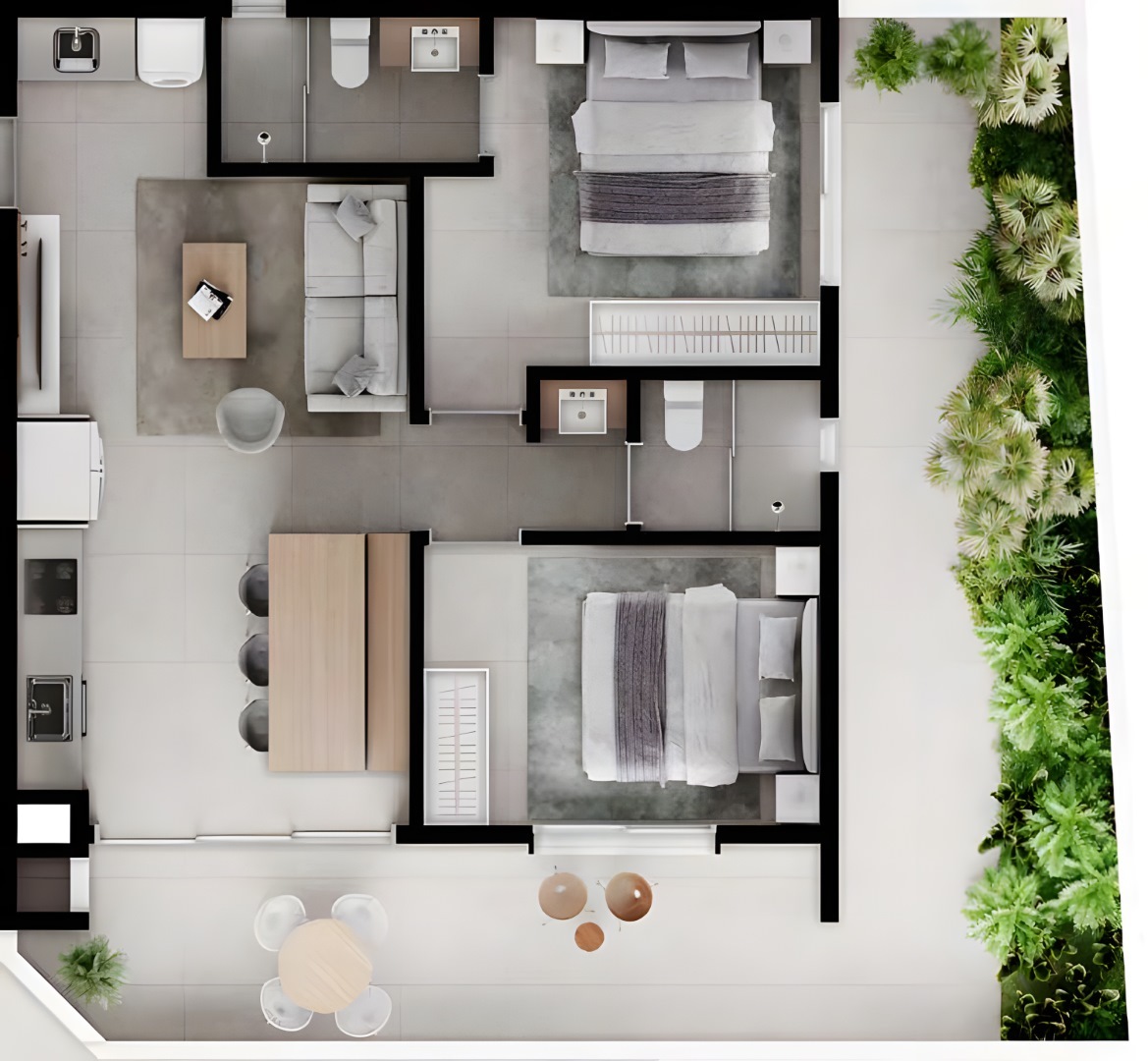 Planta 35 - 2 dorm 101,01m² - garden