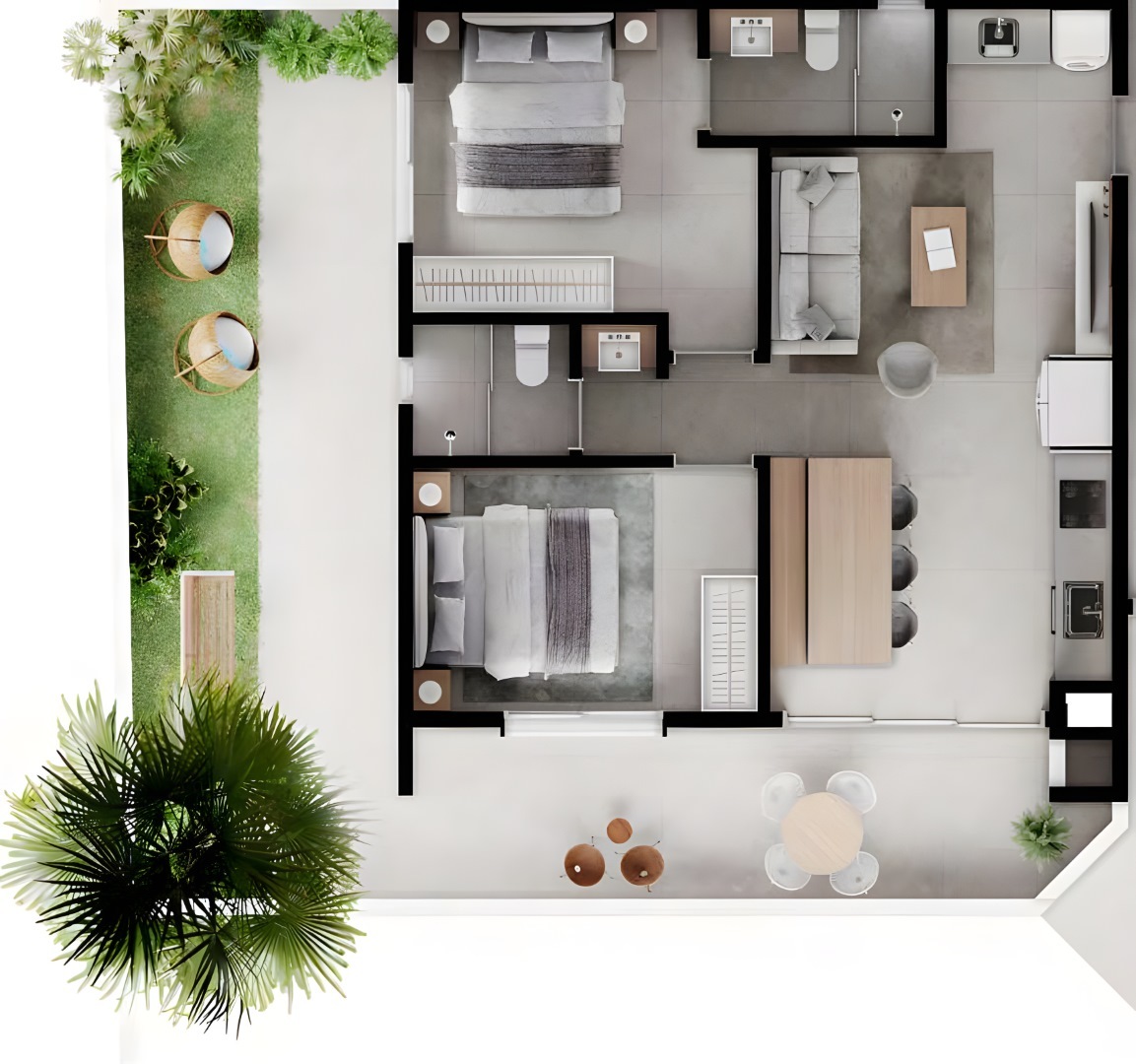 Planta 36 - 2 dorm 105,85m² - garden