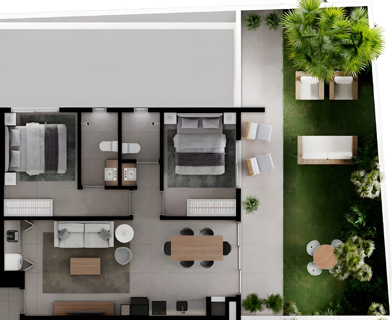 Planta 38 - 2 dorm 118,69m² - garden