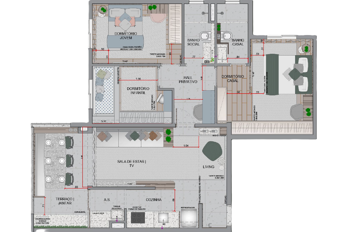 Planta 01 - 3 dorm 81m²