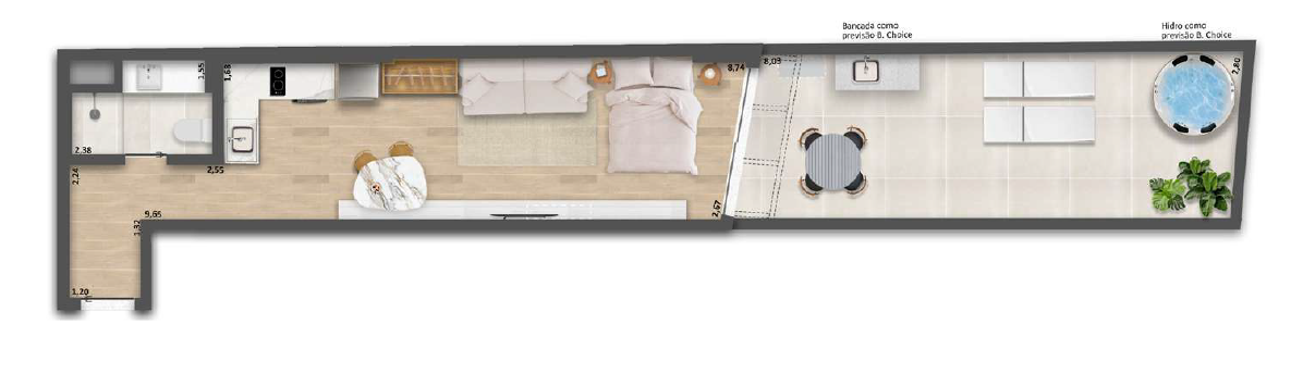 Planta 08 - 1 dorm 58,44m² - garden