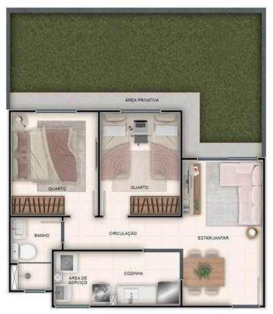 Planta 02 - 2 dorm 68,02m² - garden