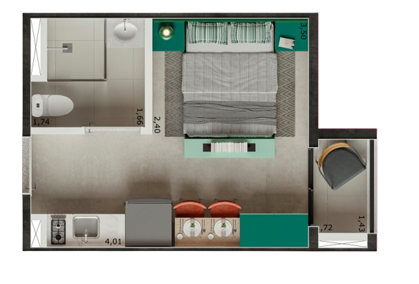 Planta 01 - 1 dorm 18m² - studio