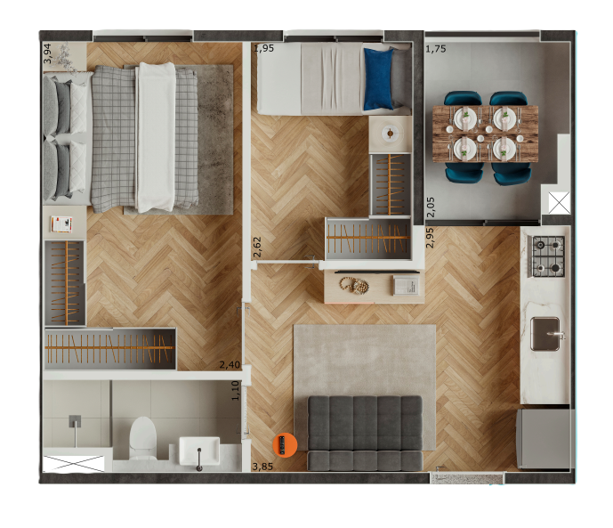 Planta 02 - 2 dorm 35m²