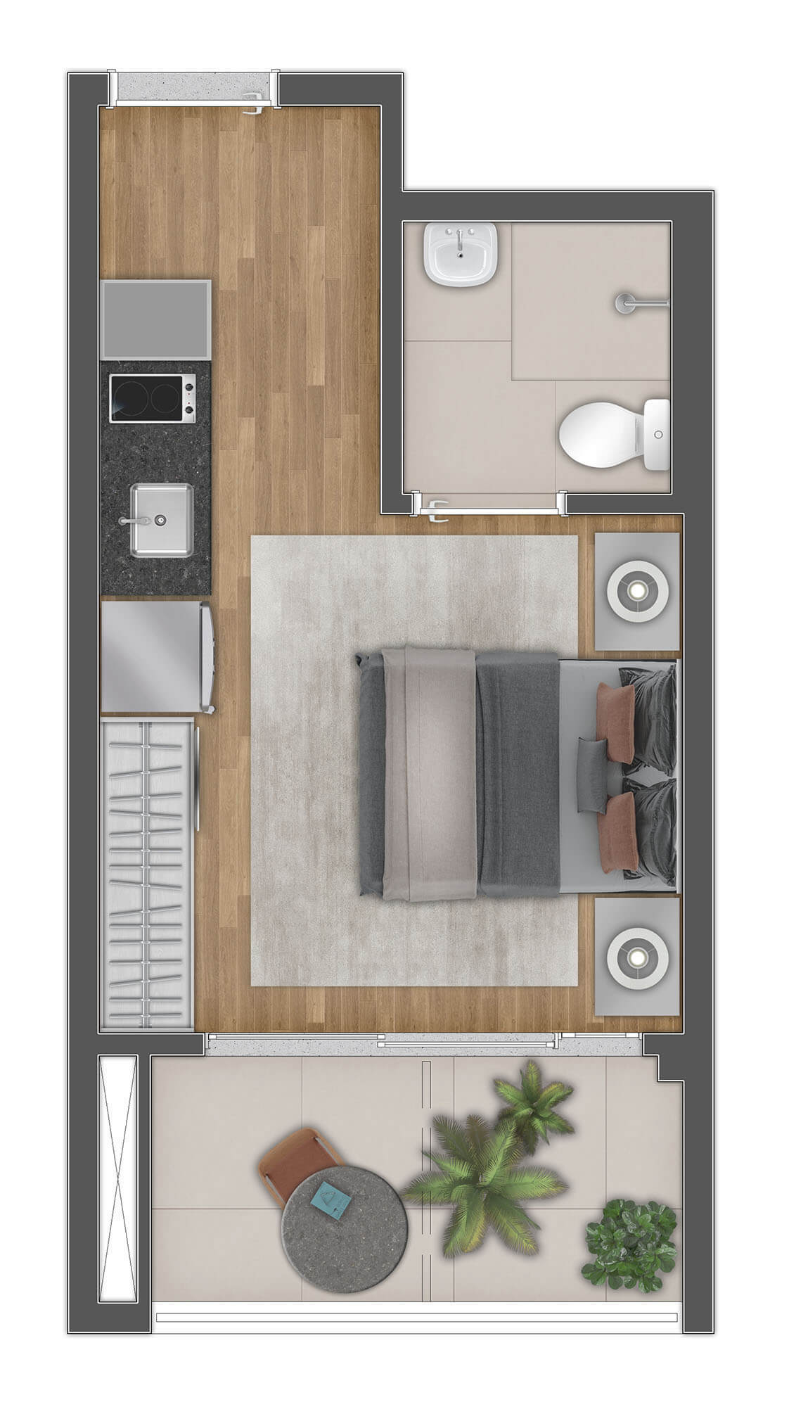 Planta 01 - 1 dorm 26,90m² - studio