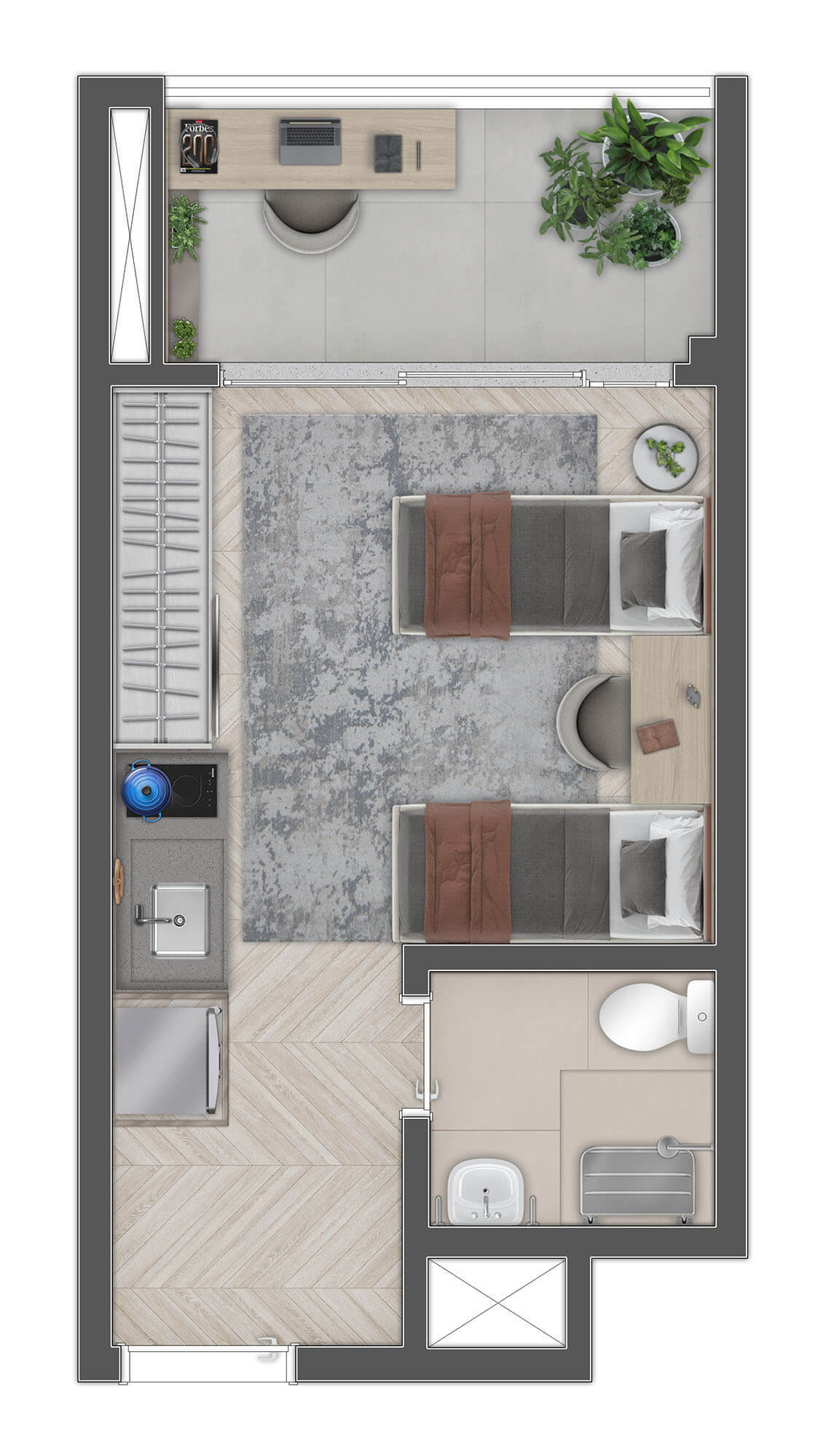 Planta 02 - 1 dorm 26,90m² - studio