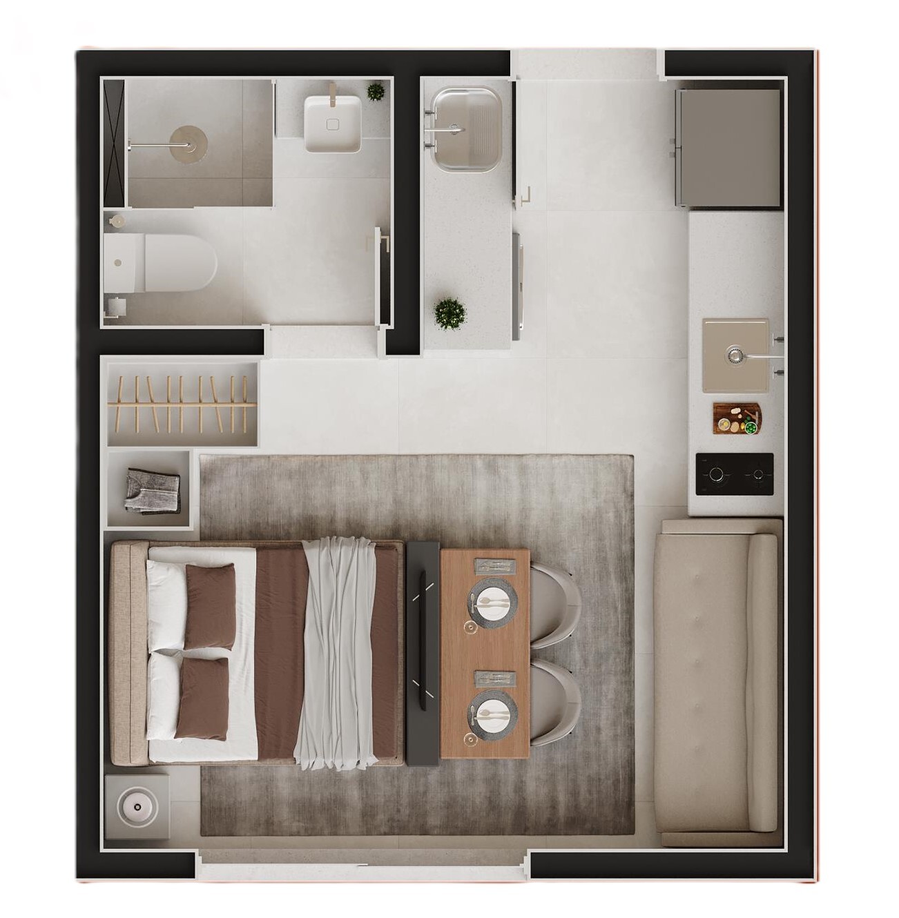 Planta 01 - 1 dorm 22,14m² - studio
