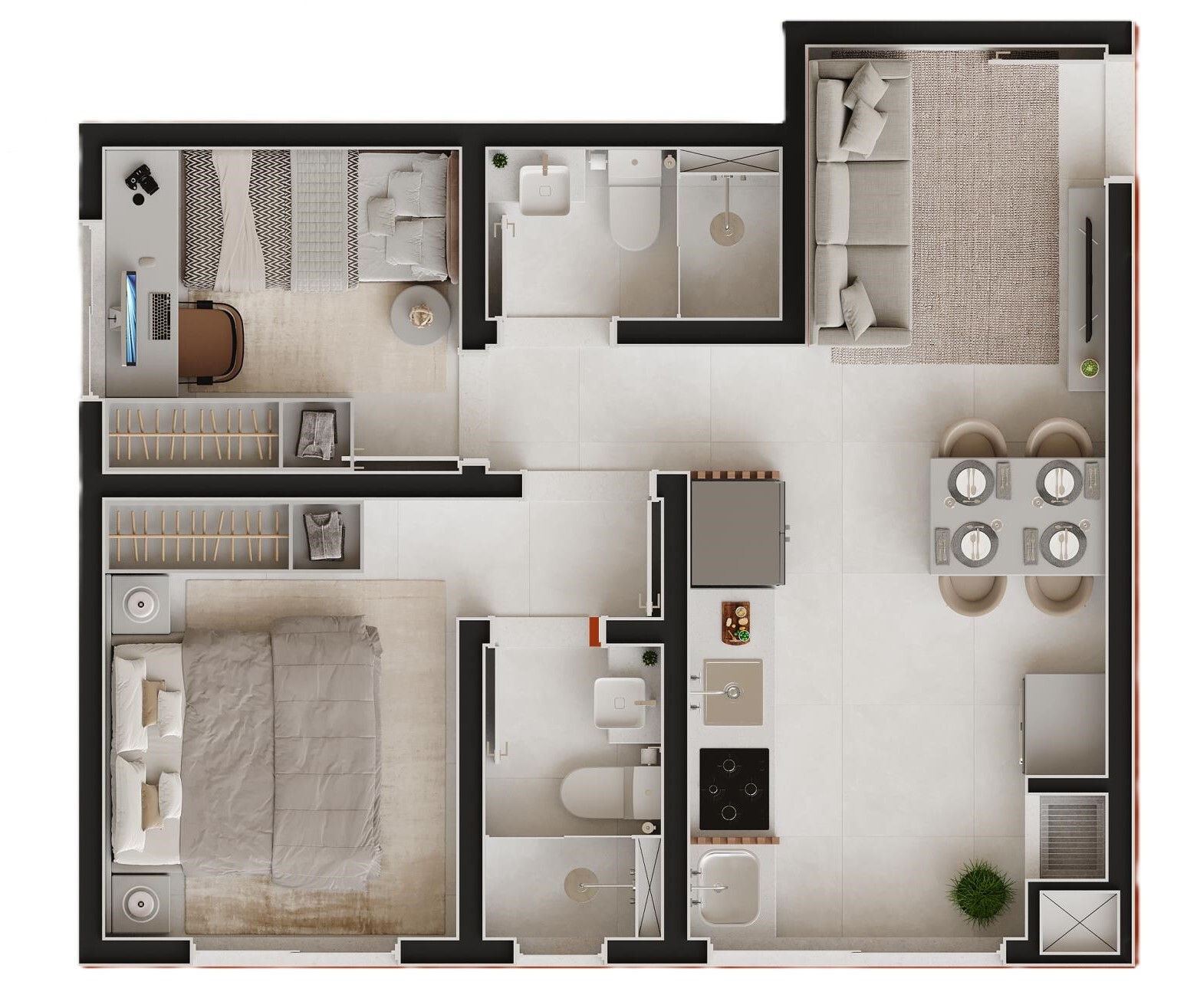 Planta 02 - 2 dorm 42,83m²