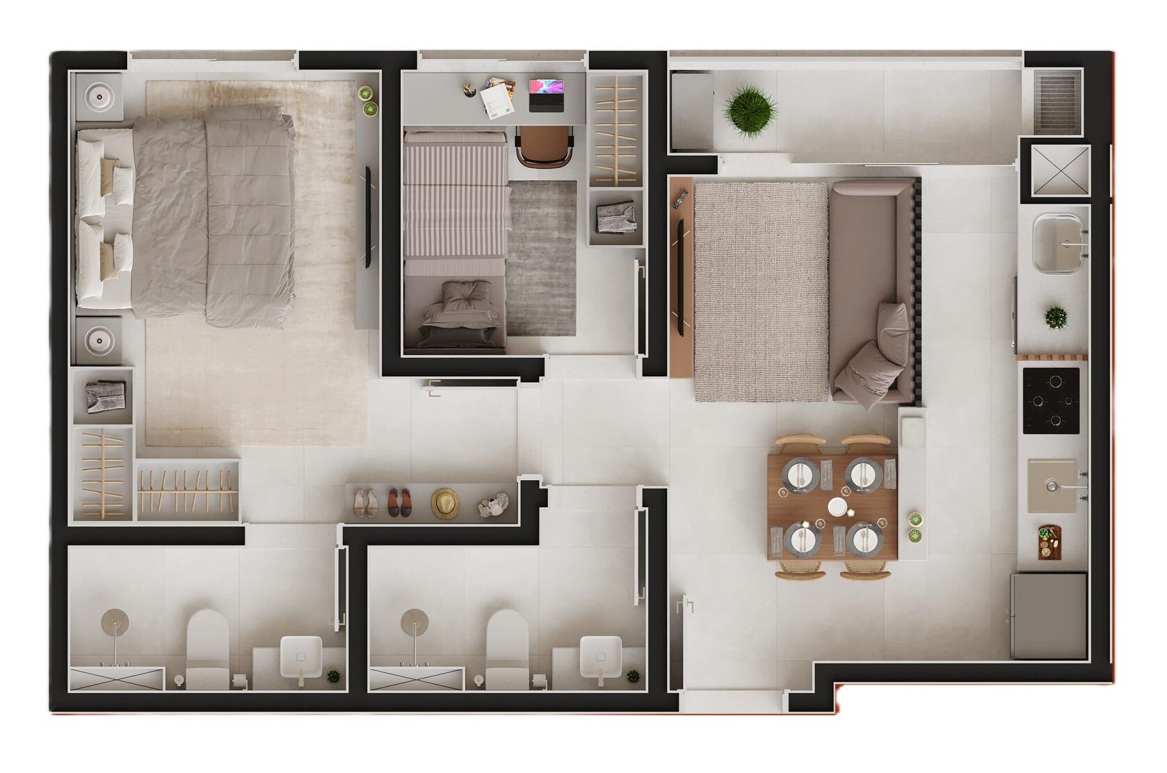 Planta 03 - 2 dorm 48,52m²
