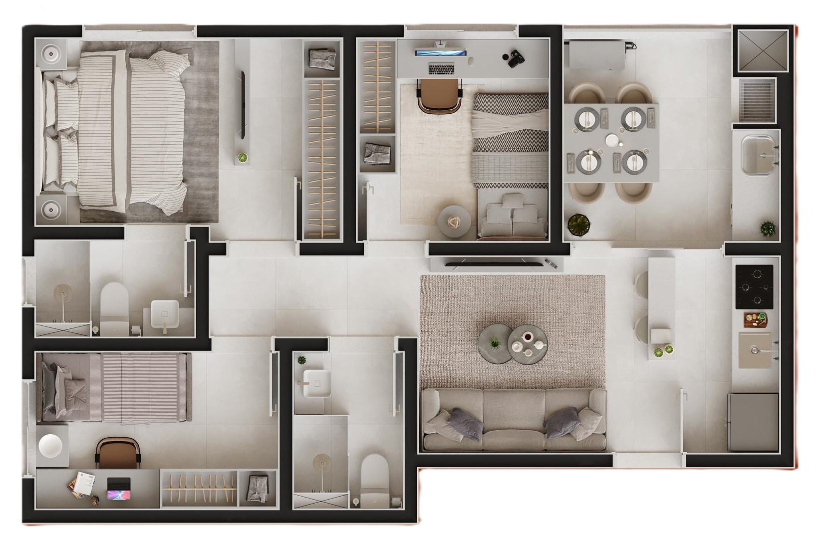 Planta 04 - 3 dorm 56,67m²