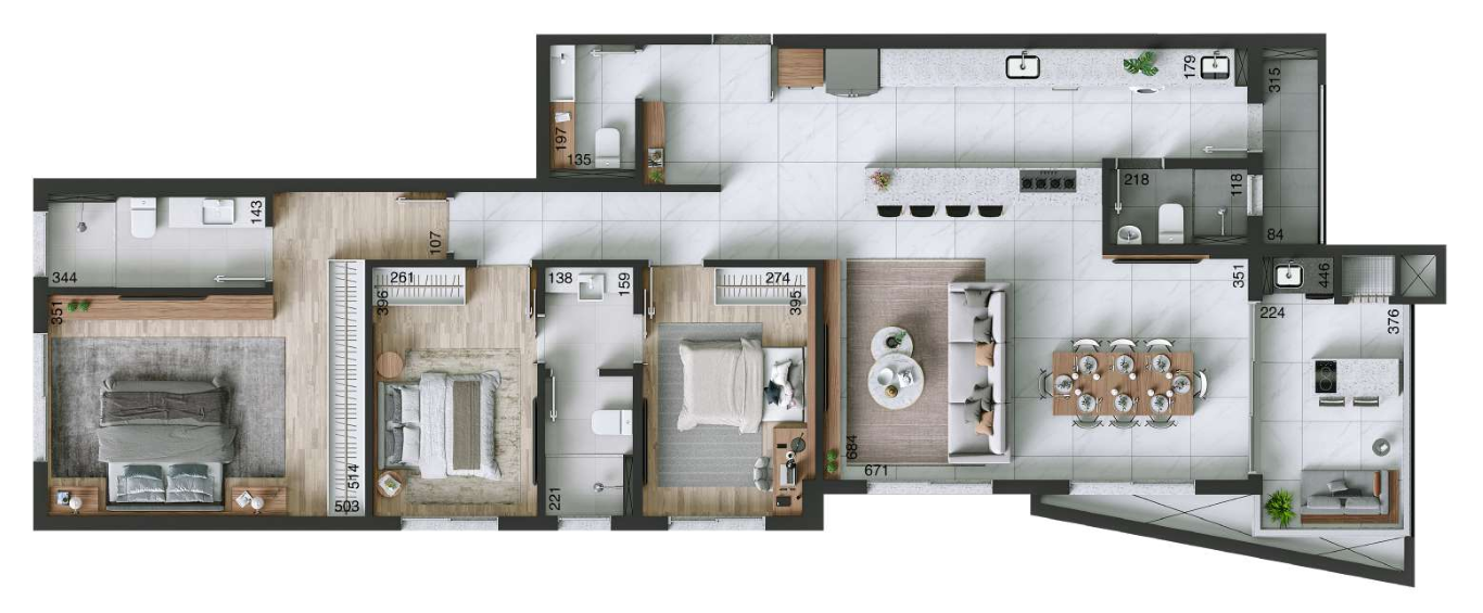 Planta 03 - 3 dorm 144m²