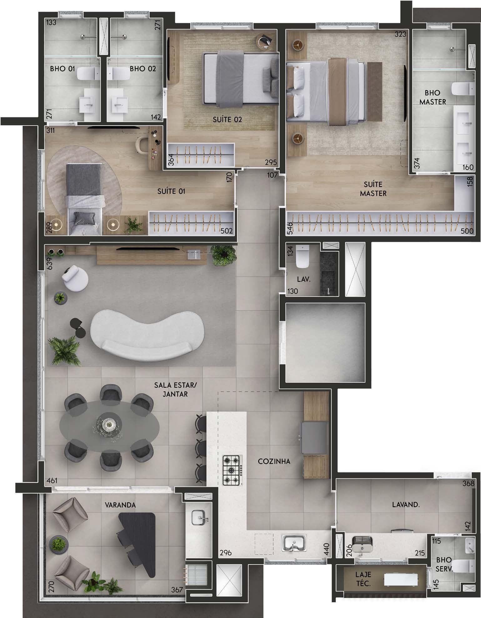 Planta 01 - 3 dorm 153m²