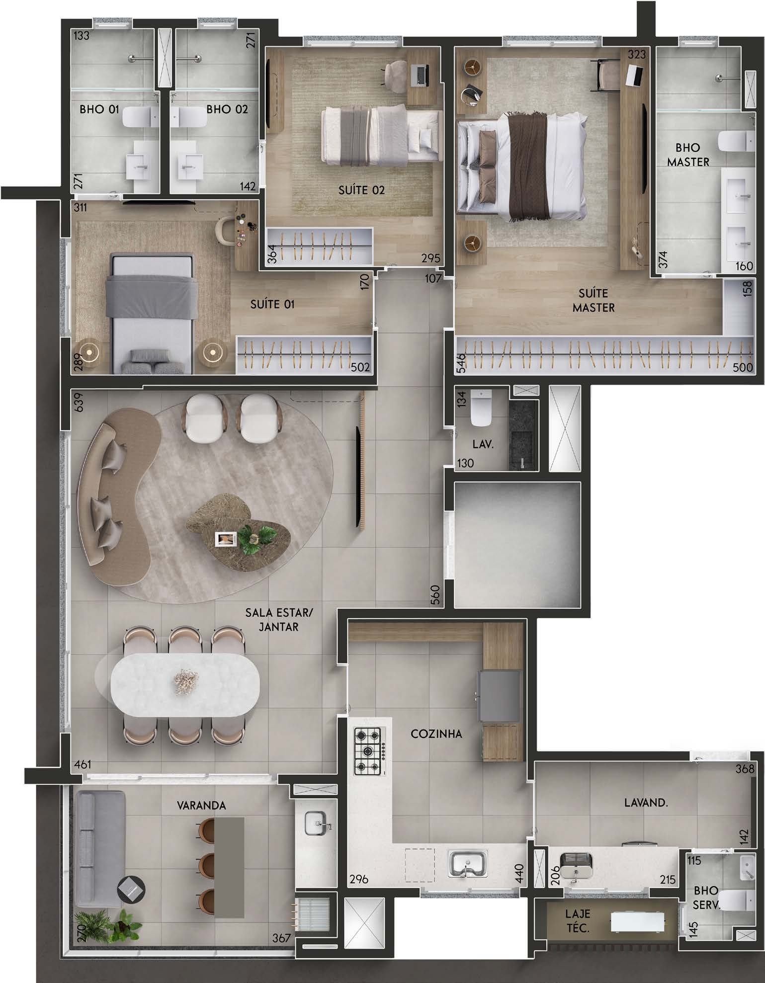 Planta 02 - 3 dorm 153m² - opção