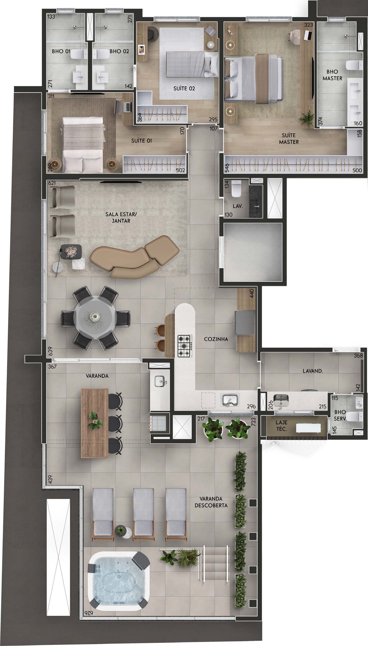 Planta 04 - 3 dorm 200m² - garden