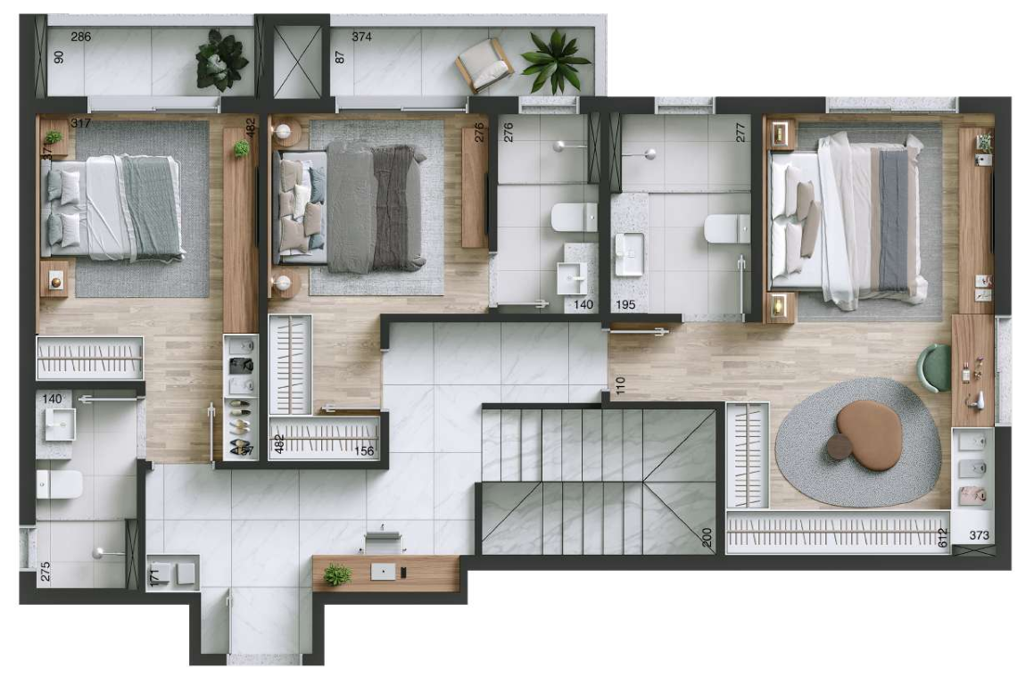 Planta 06 - 3 dorm 232m² - cobertura duplex - superior