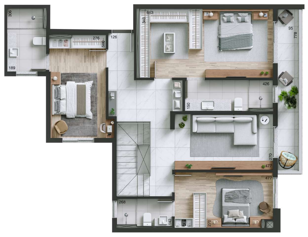 Planta 07 - 3 dorm 269m² - cobertura duplex - superior