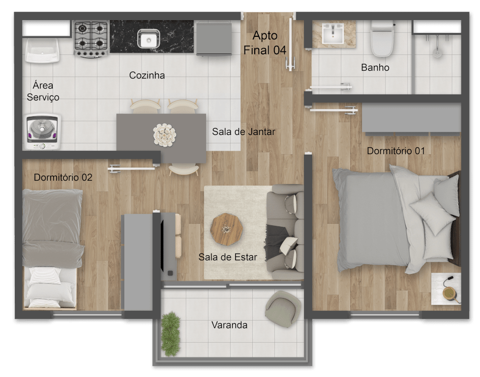 Planta 01 - 2 dorm 37,50m²