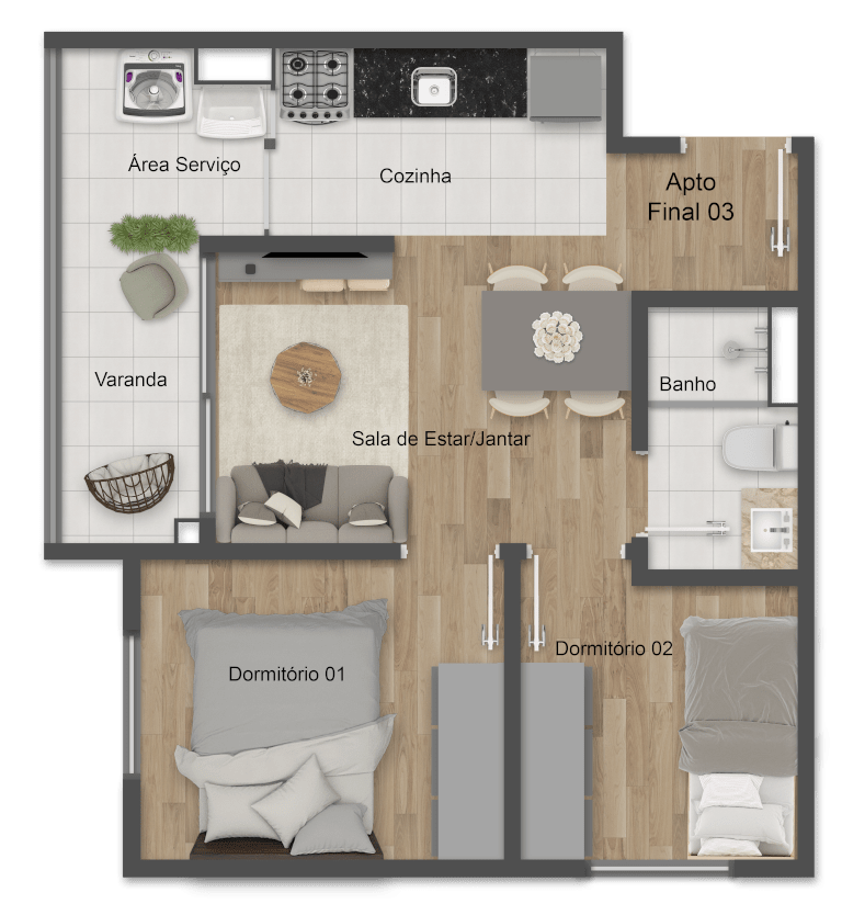 Planta 02 - 2 dorm 38,15m²