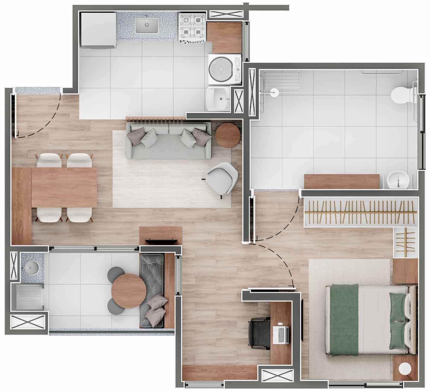 Planta 01 - 1 dorm 53,79m²