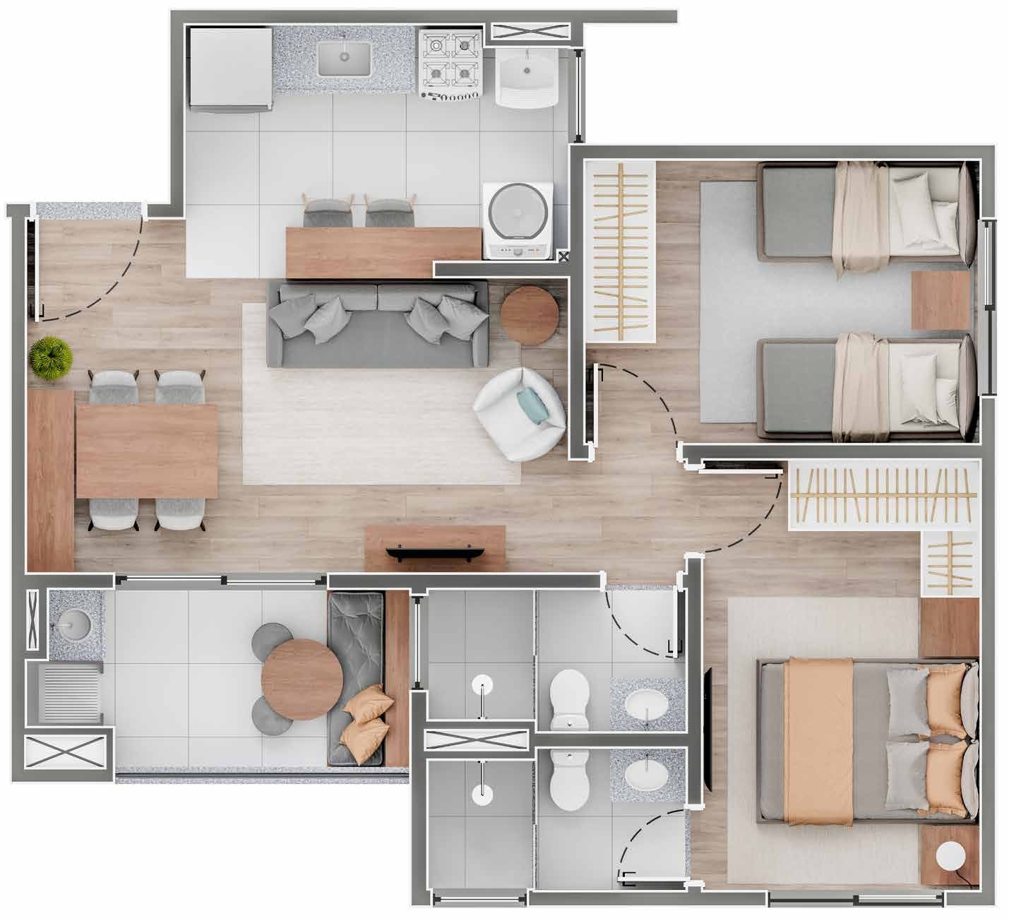 Planta 02 - 2 dorm 53,79m²