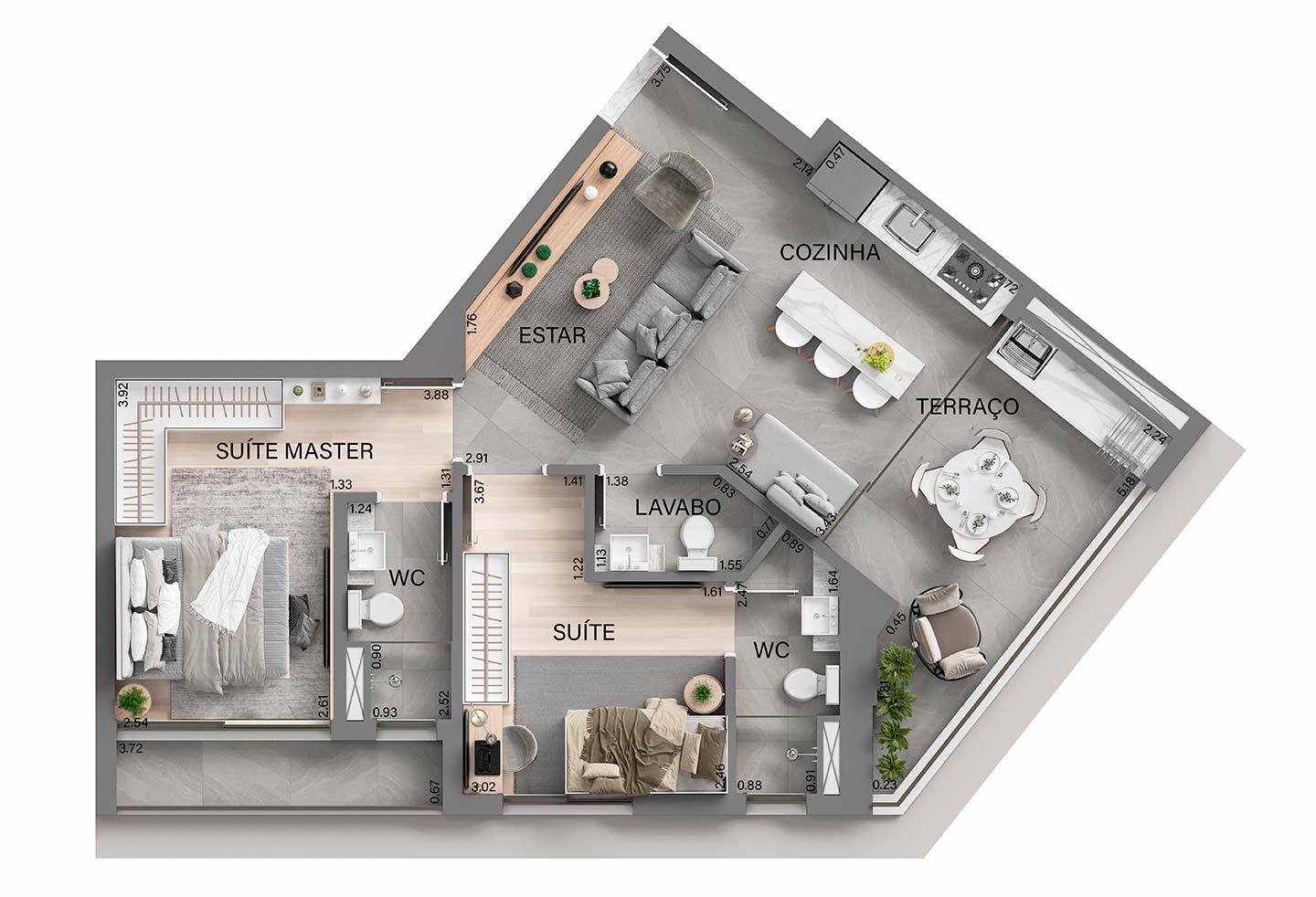 Planta 01 - 2 dorm 74m²