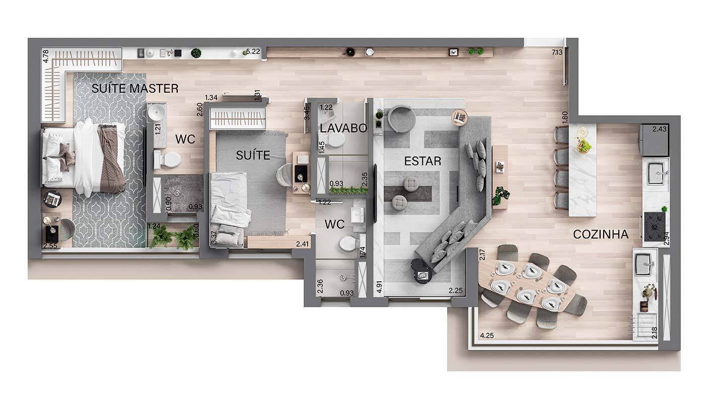 Planta 03 - 3 dorm 90m² - opção