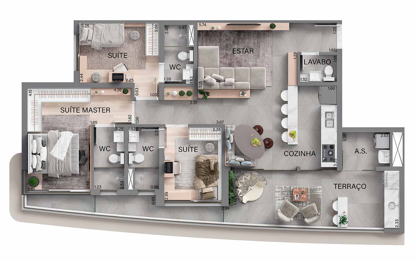 Planta 04 - 3 dorm 114m²