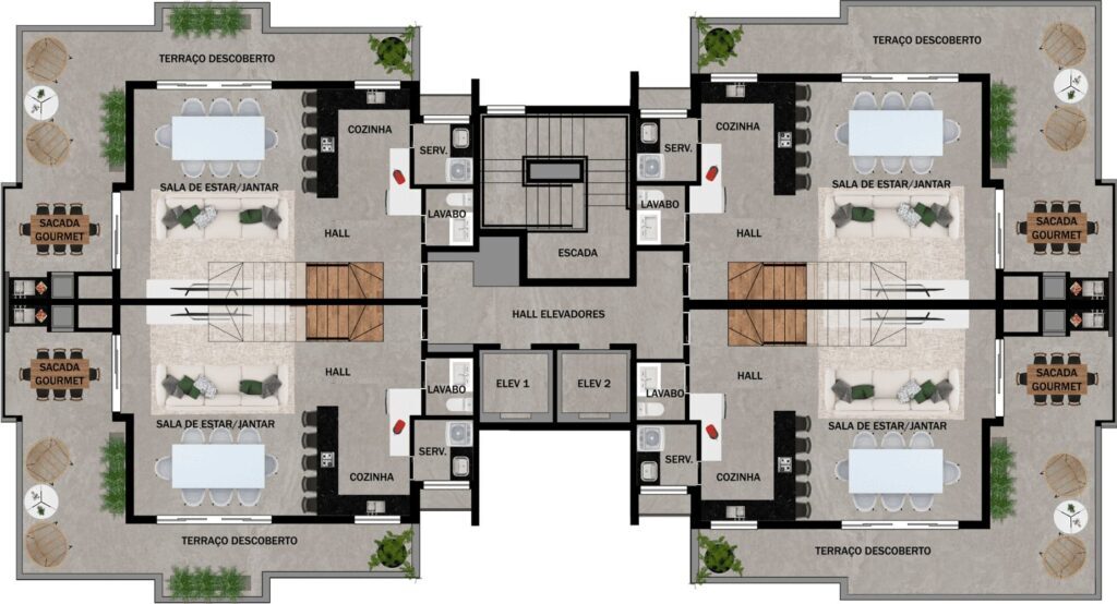 Pavimento cobertura duplex - inferior